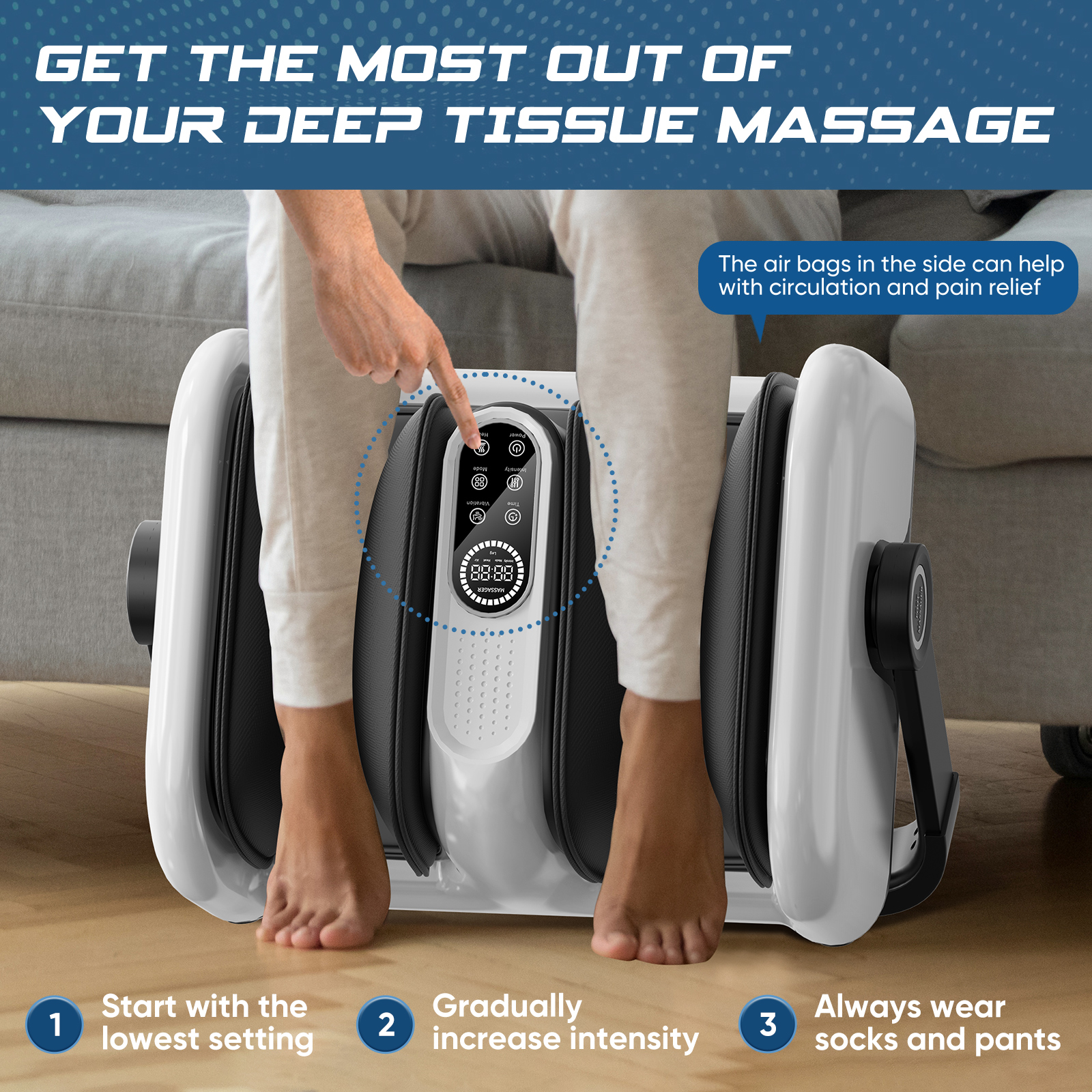 resimler/genel/Purr Air Eight - Hava Basınçlı, Isı Terapi ve Titreşimli, Shiatsu Ayak ve Bacak Masaj Aleti Beyaz