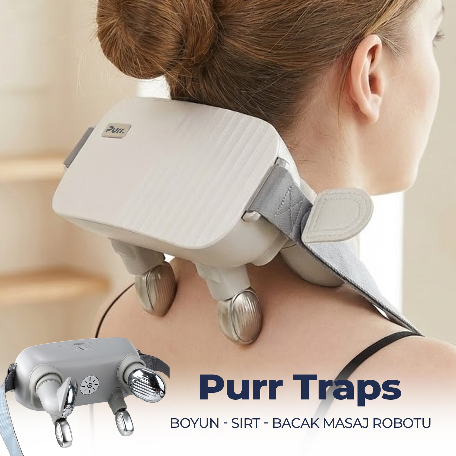 resimler/genel/Purr Traps Boyun Masaj Aleti – İnsan Eli Hissi, Şarjlı, 4D Ovmalı, Uzaktan Kumandalı - Boyun, Sırt ve Bacak Masaj Robotu