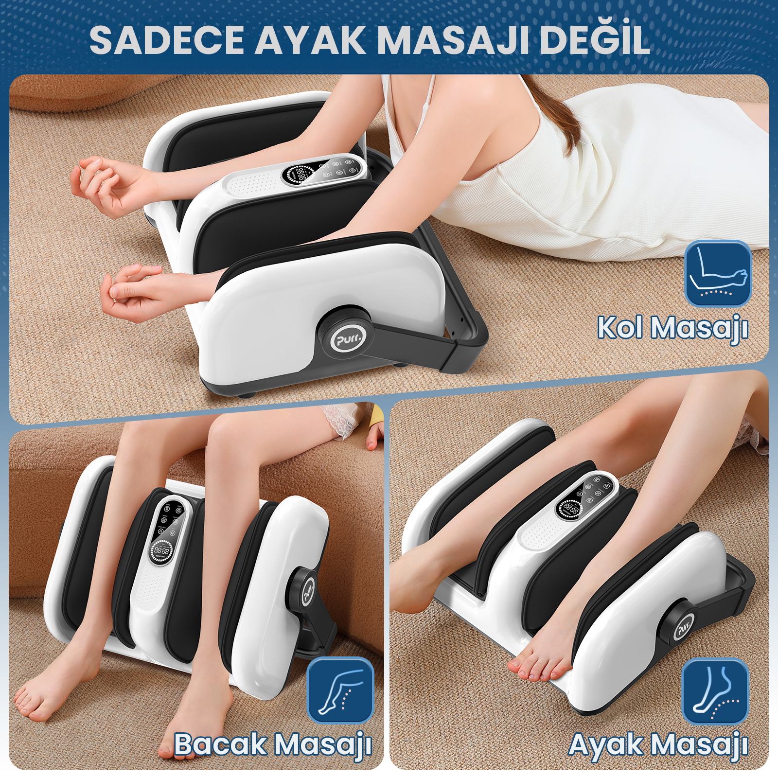 resimler/genel/Purr Air Eight - Hava Basınçlı, Isı Terapi ve Titreşimli, Shiatsu Ayak ve Bacak Masaj Aleti Beyaz