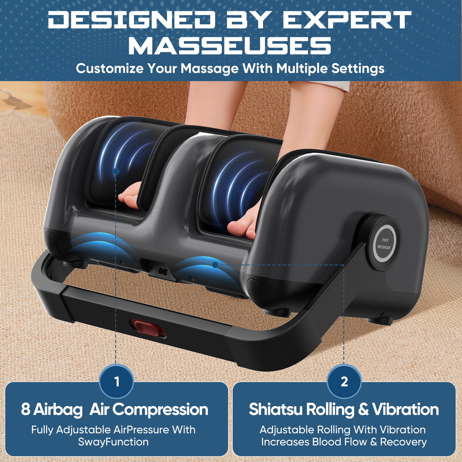 resimler/genel/Purr Air Eight - Hava Basınçlı, Isı Terapi ve Titreşimli, Shiatsu Ayak ve Bacak Masaj Aleti Siyah